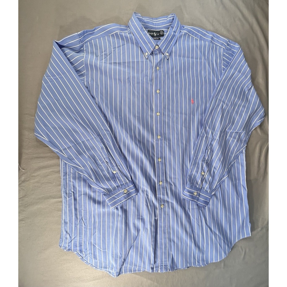 Ralph Lauren Classic Fit Long Sleeve Blue Shirt Men's 3XLT Tall Preppy‎